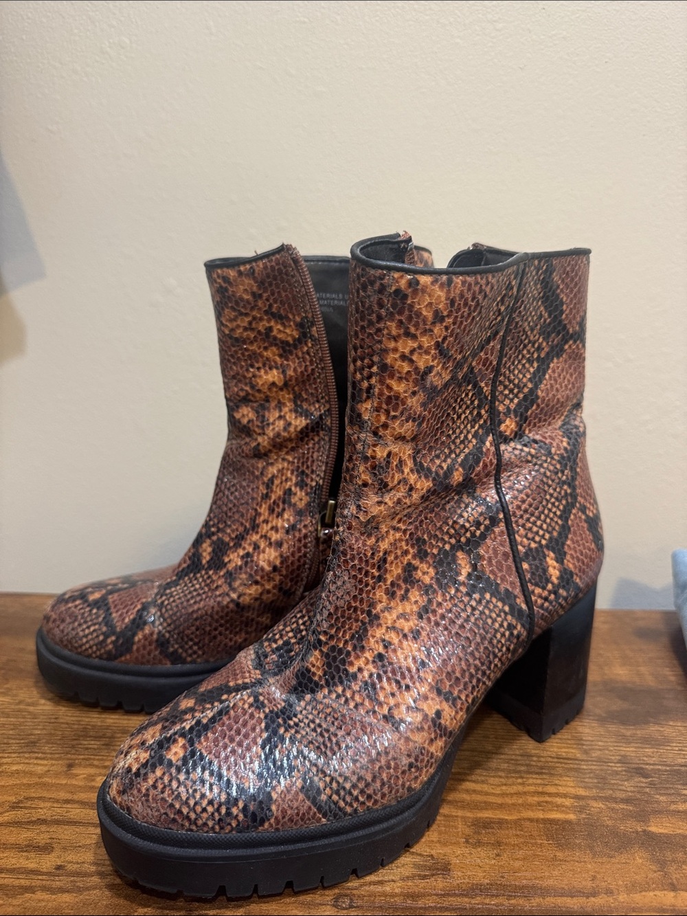 Ellie Brown Snake-Print Block Heel Ankle Boots